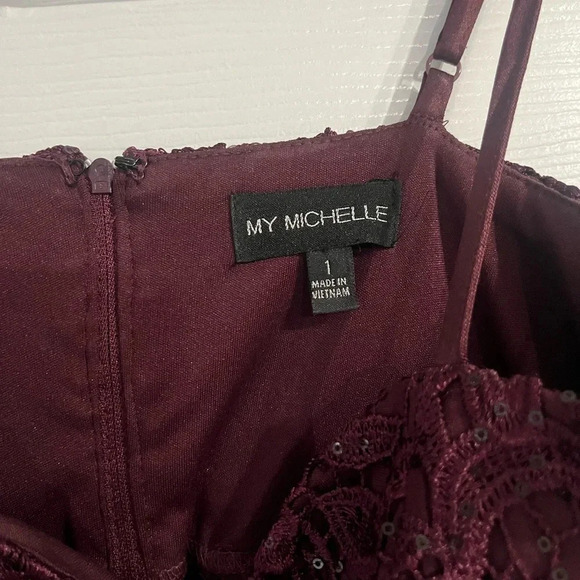My Michelle size 1 Burgundy Lace Dress formal, homecoming, wedding - Picture 5 of 8